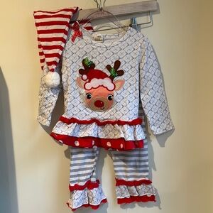Kids Pajamas with Reindeer Design - Red and White